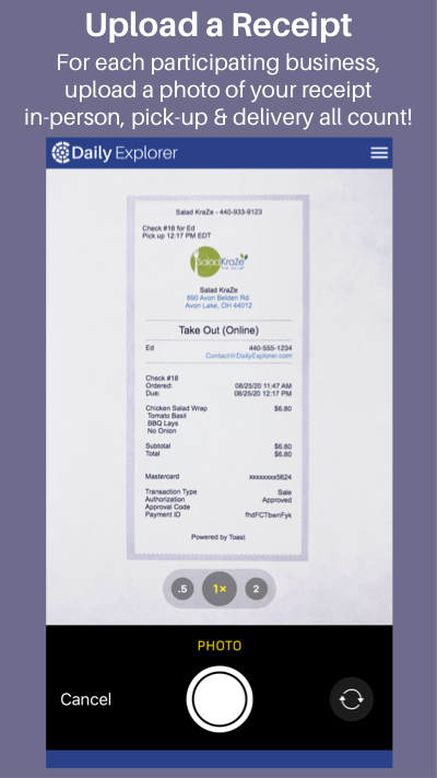 Upload a Receipt mark a business visited